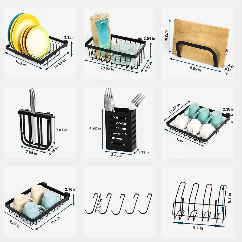 NEX™ 38" Black 2-Tier Stainless Steel Over the Sink Dish Rack