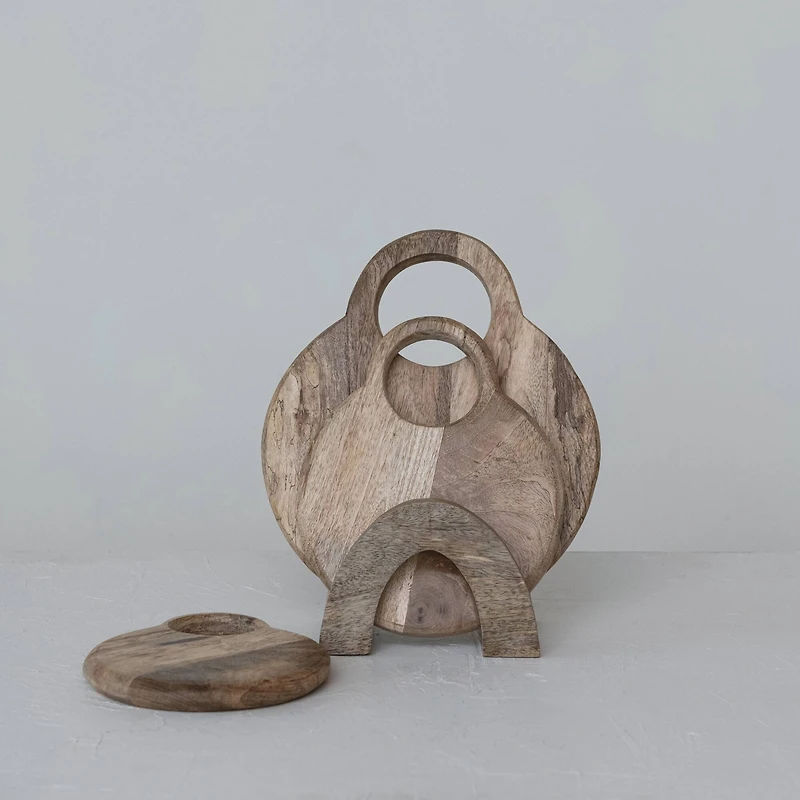 Hello Honey® 3-Piece Round Mango Wood Cutting Boards with Stand