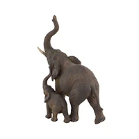 11" Brown Eclectic Polystone Elephants Sculpture