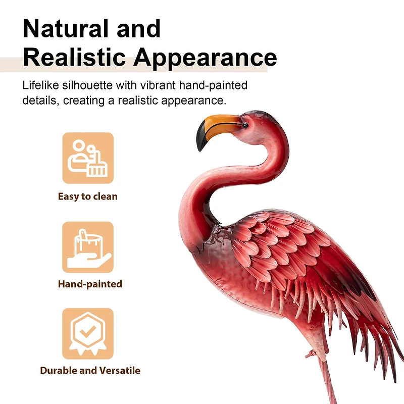 Glitzhome® 35.25" Metal Standing Flamingo Garden Statue with Stakes