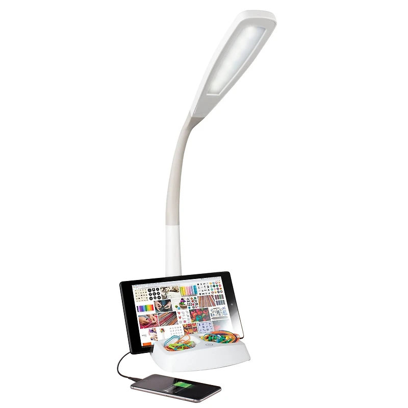 OttLite Wellness Series 26.25" White LED Desk Lamp with Charging Station