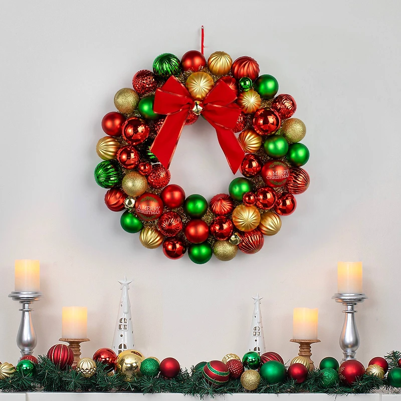 24" Red, Green & Gold Ornament Wreath with Bow by Ashland®