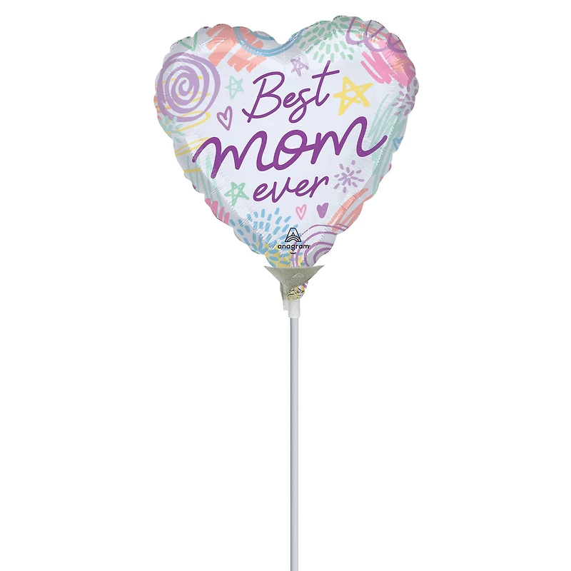 9" Love You Mom Scribbles Foil Stick Balloon