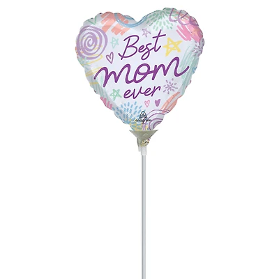 9" Love You Mom Scribbles Foil Stick Balloon
