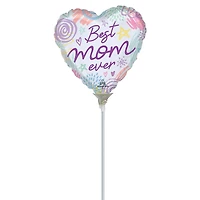 9" Love You Mom Scribbles Foil Stick Balloon