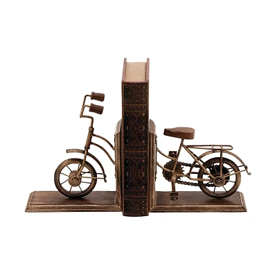 9" Brass & Wood Vintage Bicycle Bookends