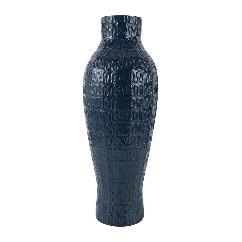 24" Dark Blue Metal Dimensional Textured Vase
