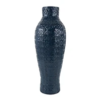 24" Dark Blue Metal Dimensional Textured Vase
