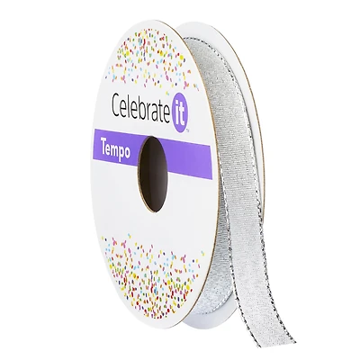 24 Pack: 3/8" x 5yd. Wired Silver Metallic Ribbon by Celebrate It® Tempo™