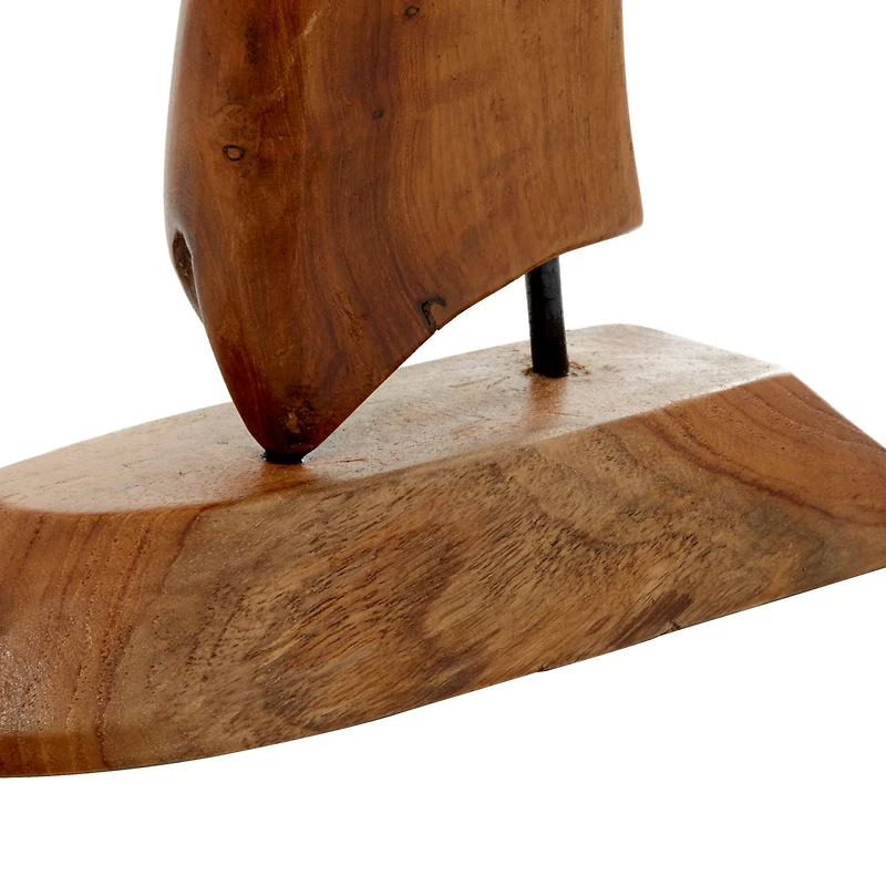 Set of 3 Brown Teak Wood Sail Boat Sculpture 20", 17", 13"