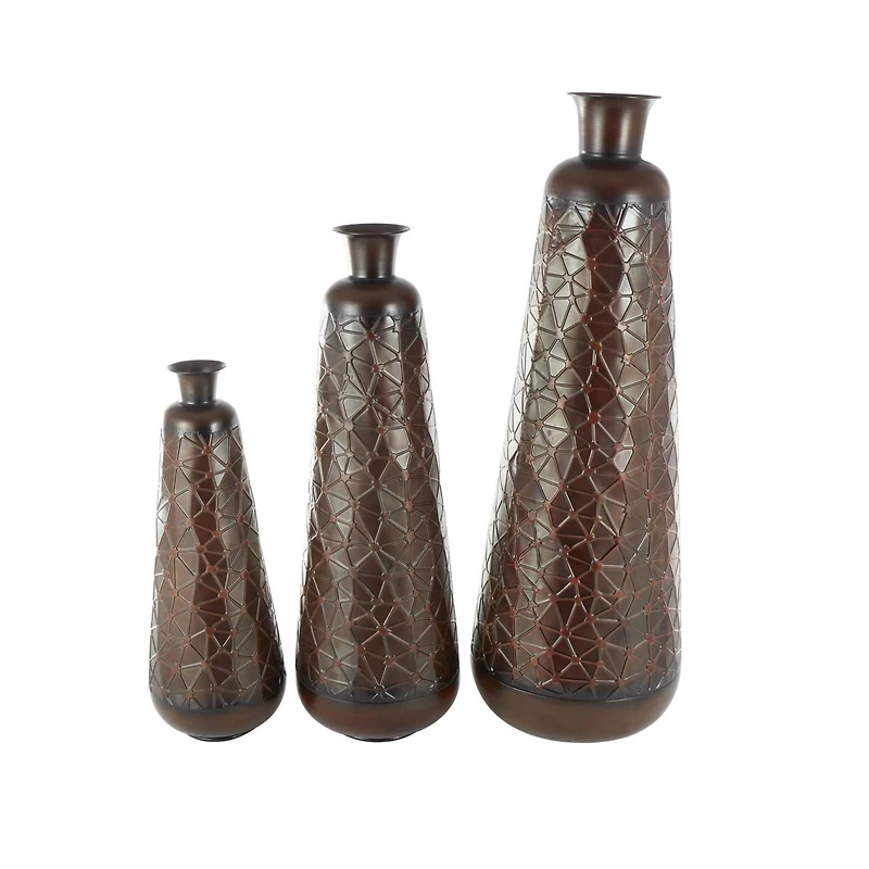 Dark Brown Hammered Texture Metal Vase Set