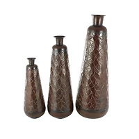 Dark Brown Hammered Texture Metal Vase Set