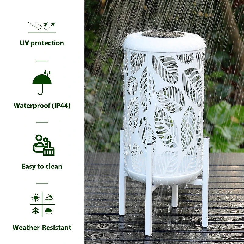 Glitzhome® 14.25" White Metal Cutout Leaves Pattern Solar Powered LED Outdoor Lanterns, 2ct.