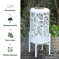 Glitzhome® 14.25" White Metal Cutout Leaves Pattern Solar Powered LED Outdoor Lanterns, 2ct.