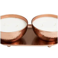 White Wax Tropical Breeze Scented Candle with Copper Hammered Container and Oval Holding Tray