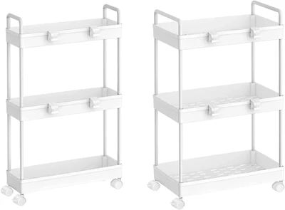 White 3-Tier Storage Kitchen Shelving Unit Rolling Rack Cart