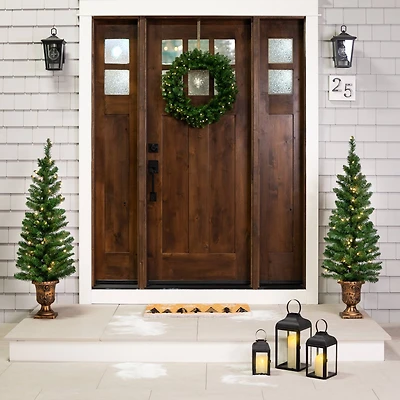 2 Pack 4ft. Pre-Lit Whitmire Pine Artificial Christmas Tree in Gold Urn Planter, Clear Lights