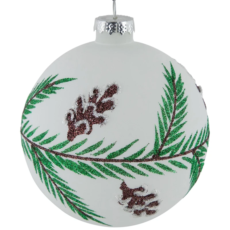 Glittered Glass Ball Christmas Ornaments with Pine Cones  - 4" (100mm) - 4ct