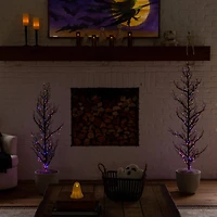 5ft. Pre-Lit Artificial Halloween Black Spooky Twig Tree with 200 Orange & Purple Copper Wire String LED Lights