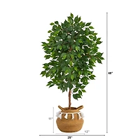 4ft. Ficus Artificial Tree in Boho Chic Handmade Natural Cotton Woven Planter with Tassels