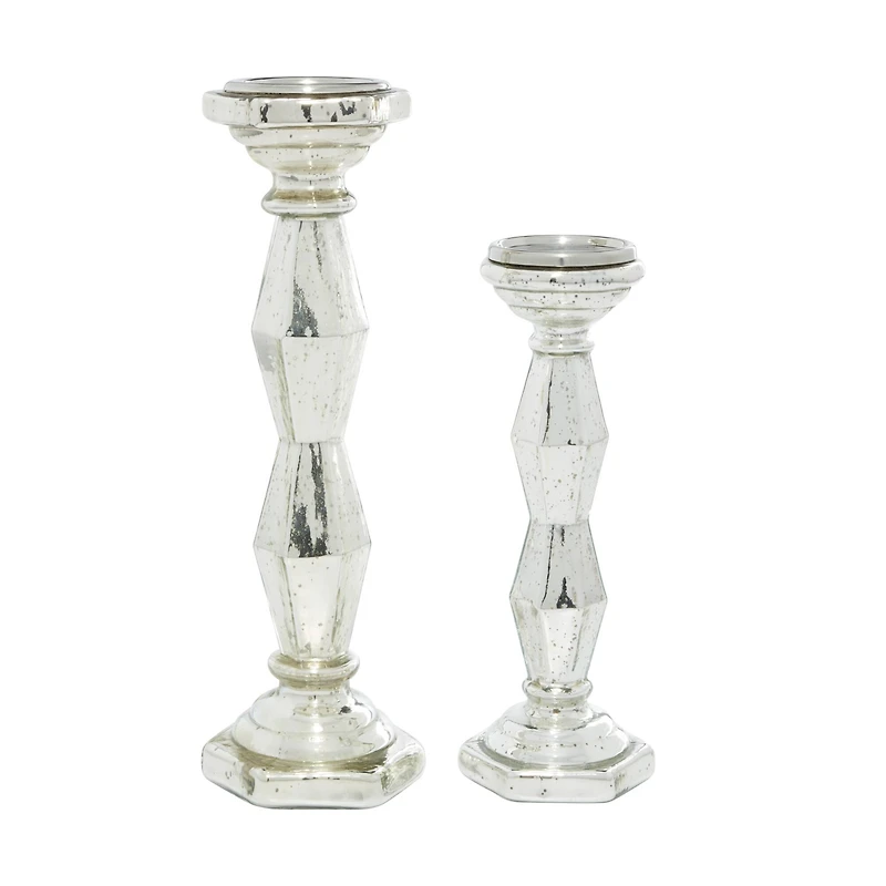 Silver Glass Glam Candle Holder Set