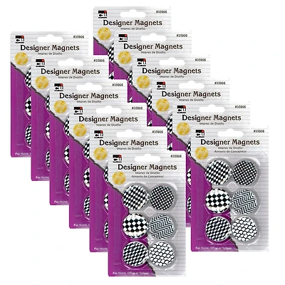 Charles Leonard Super Strong Designer Button Style Magnets, 12 packs of 6