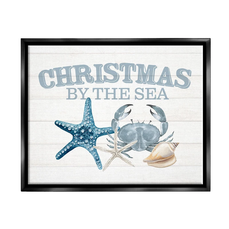 Stupell Industries Christmas By The Sea Nautical Framed Floater Canvas Wall Art