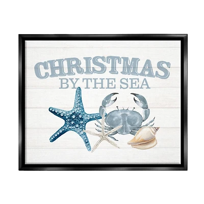 Stupell Industries Christmas By The Sea Nautical Framed Floater Canvas Wall Art