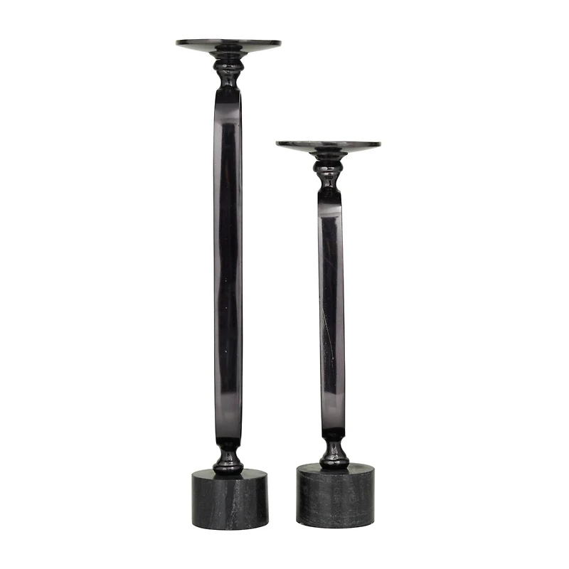 Black Aluminum Modern Candle Holder Set, 15'' & 19''
