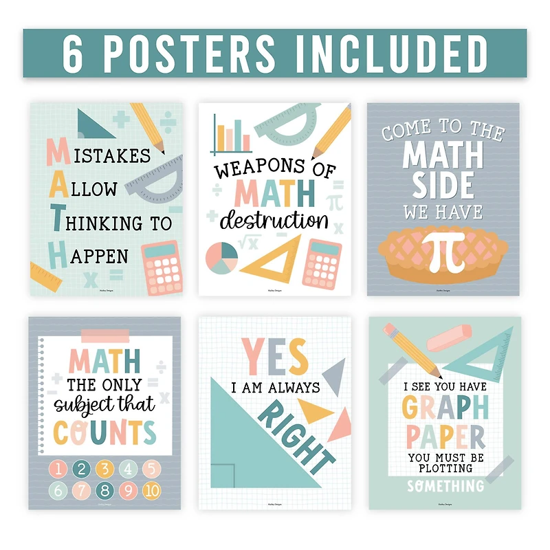 Hadley Designs 11" x 14" Boho Math Bulletin Board Classroom Décor Posters Set
