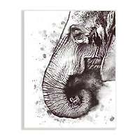 Stupell Industries Grey Elephant Curled Trunk Grey Paint Splatter Wall Plaque