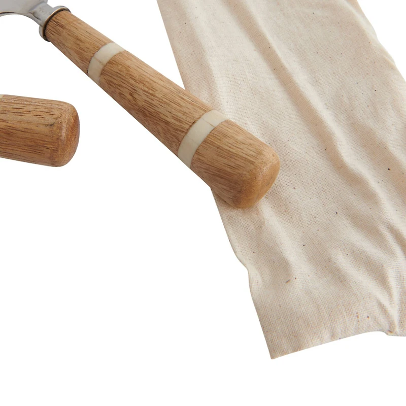 Hello Honey® Stainless Steel Cake Knife & Server Set with Wood & Horn Inlay Handle