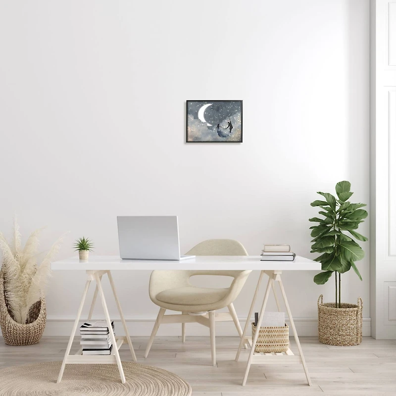 Stupell Industries Grey and Blue Celestial Love Sky Swinging by the Crescent Moon and Stars Framed Wall Art