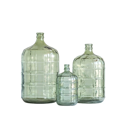 Hello Honey® 19.25" Transparent Green Vintage Glass Bottle with Embossed Windowpane Design
