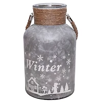 12" Silver Winter Scene Christmas Pillar Candle Lantern
