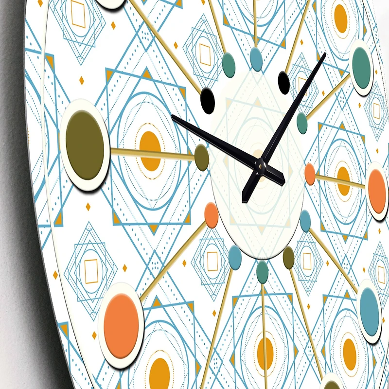 Designart 'Retro Minimal Patttern In Orange And Bluye Mid-Century Modern Wall Clock