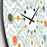 Designart 'Retro Minimal Patttern In Orange And Bluye Mid-Century Modern Wall Clock