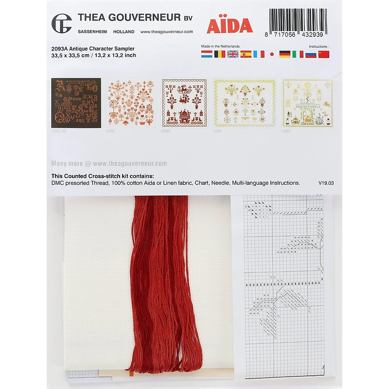 Thea Gouverneur Antique Character Sampler Cross Stitch Kit