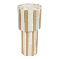 Hello Honey® 11" Cream & Brown Wax Relief Striped Round Stoneware Vase