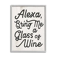 Stupell Industries Alexa Bring Me Wine Distressed Kitchen Sign with Gray Frame
