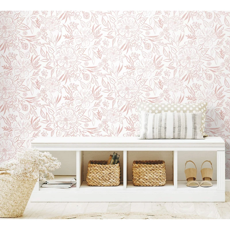 RoomMates Pink & White Floral Sketch Peel & Stick Wallpaper