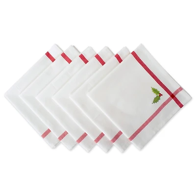 DII® White Embroidered Holly Corner With Border Napkins, 6ct.