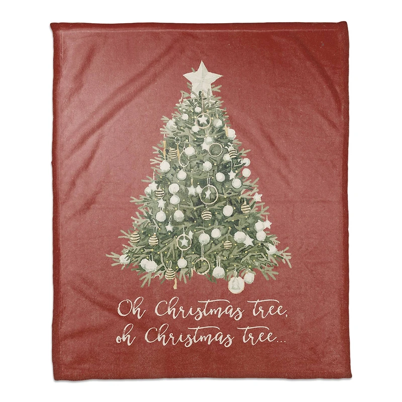 Oh Christmas Tree Coral Fleece Throw