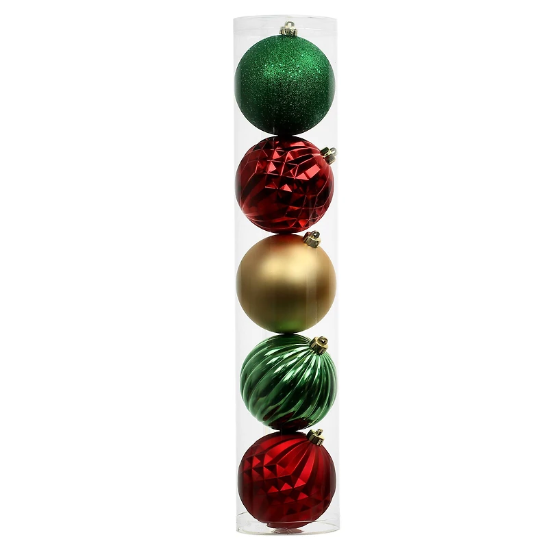 5 Pack 150mm Red, Green & Gold Shatterproof Ball Ornaments by Ashland®