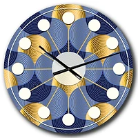 Designart 'Retro Luxury Waves In Gold And Blue Viii Mid-Century Modern Wall Clock