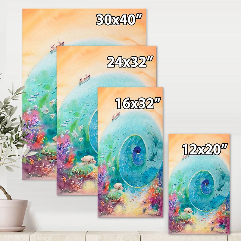 Designart - Turquoise Ocean Spiral With Coral Reef Fishes