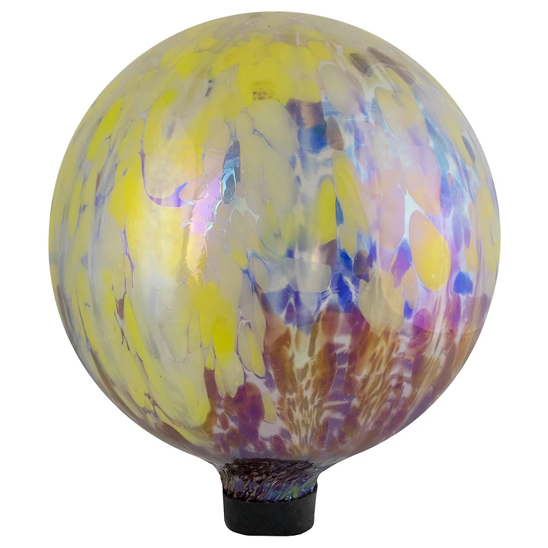 10" Yellow and Blue Iridescent Reflective Glass Garden Gazing Ball
