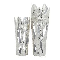Set of 2" Silver Aluminum Contemporary Vases, 20" x 7" x 6"