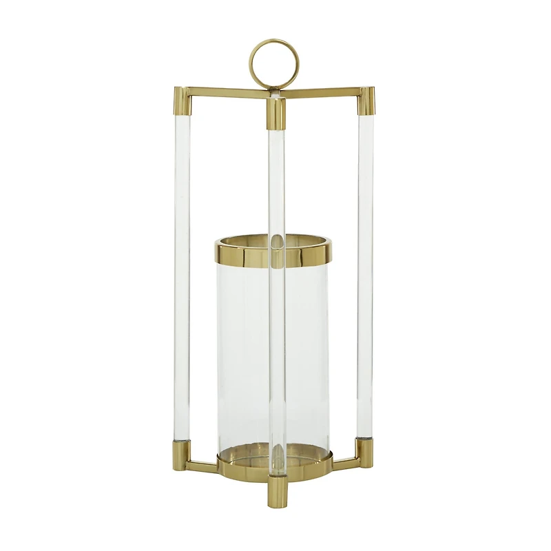 The Novogratz Gold Stainless Steel Contemporary Lantern, 23" x 11" x 11"