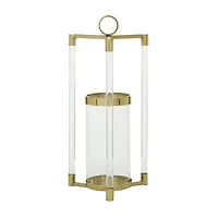 The Novogratz Gold Stainless Steel Contemporary Lantern, 23" x 11" x 11"